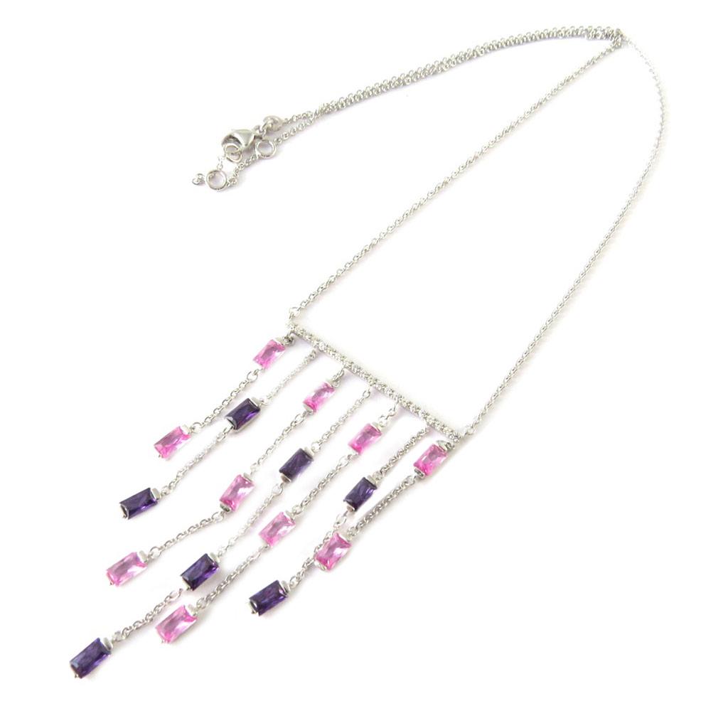 Altesse [P2230] - Silver Necklace 'Sissi' Pink Purple Silver