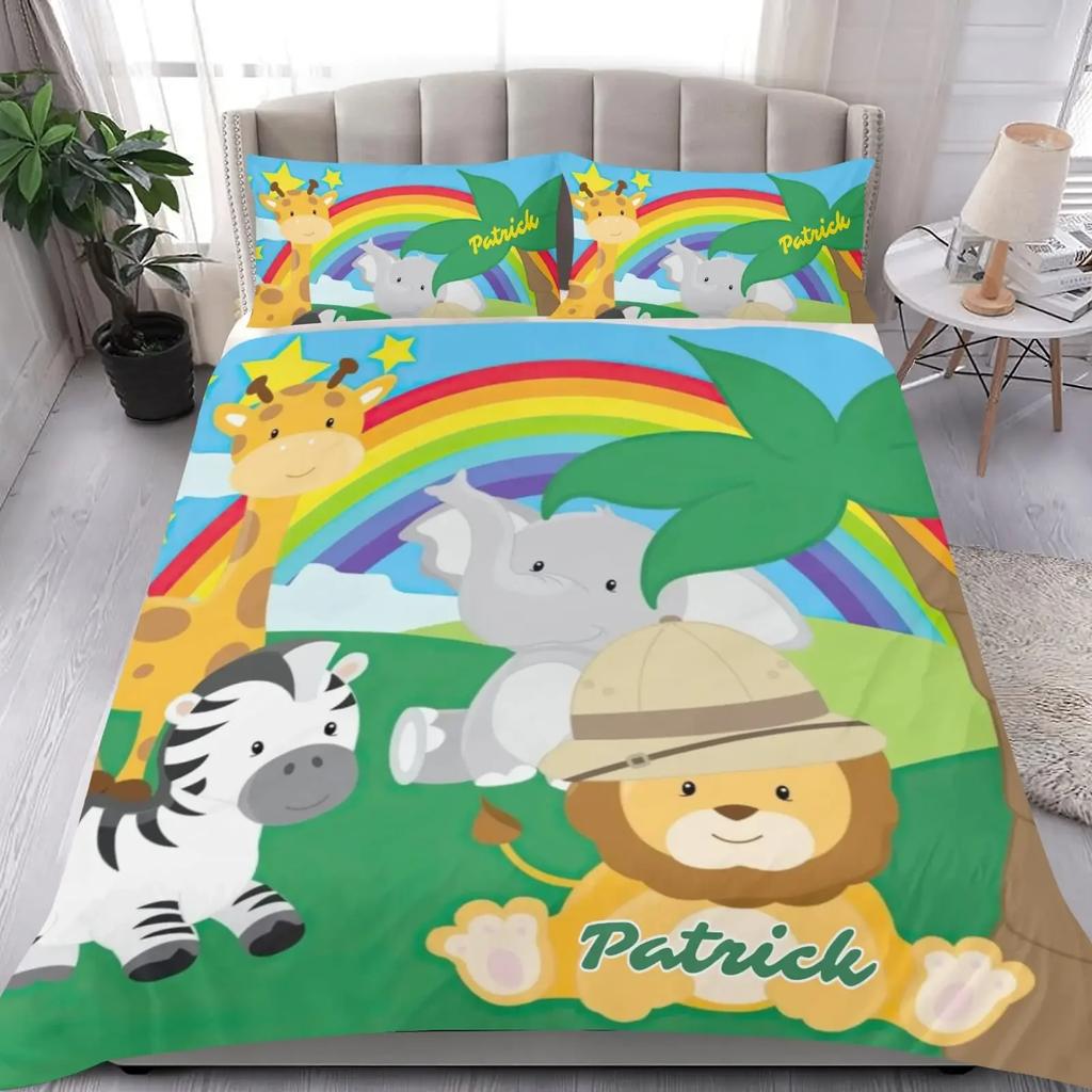 Custom Name Duvet Cover Set Cartoon Animals Unicorn Bedding Set Twin Full Queen King For Kids Girls Boys Birthday Wedding Gifts