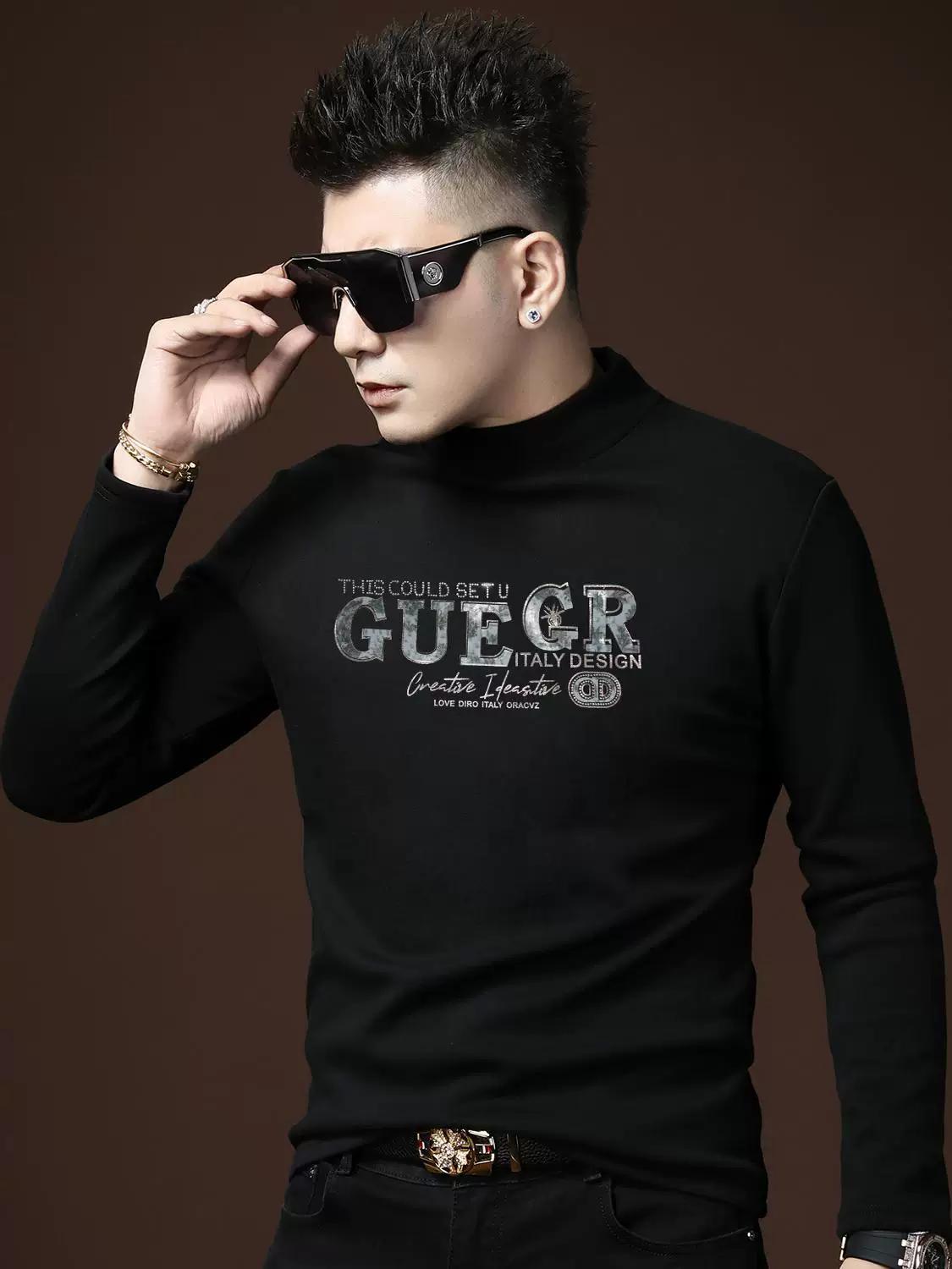 

European Style Half-Turtleneck Base Shirt for Men, Autumn and Winter Style, Fleece-Lined Long-Sleeve T-Shirt, Trendy Letter Print, Casual Sweatshirt M белый