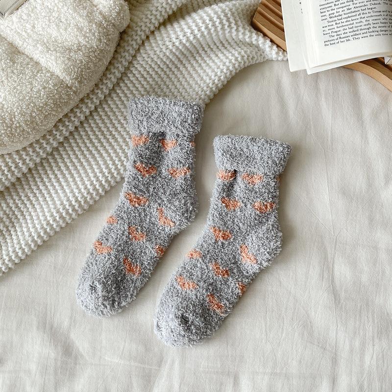 

Flap Coral Fleece Socks Women S Middle Tube Without Hair Loss Home Heating Floor Socks Love Women S Socks Sleep Socks One size fits all серый