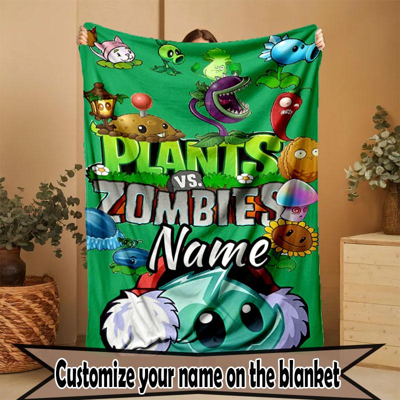 Custom Name Personalized Plants vs. Zombies Print Blanket, Home Decor, Bedroom, Sofa, Camping, Couch, Gifts for Birthday Christmas