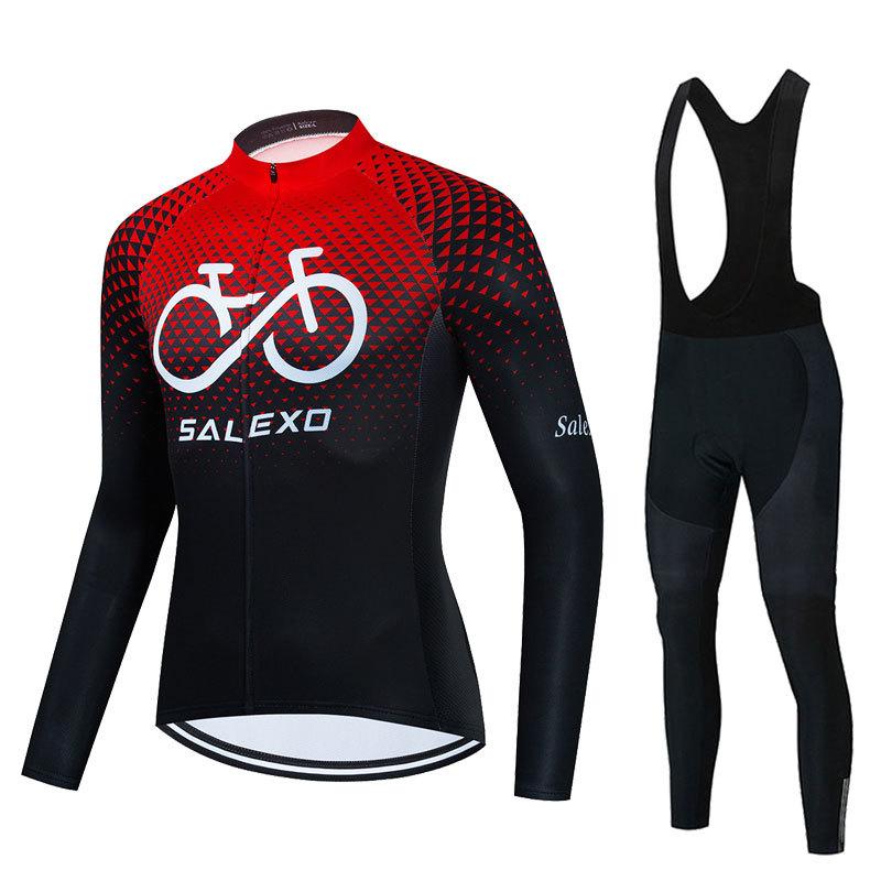 Long-sleeved Cycling Suit, Men's Quick-drying Breathable Strap, Spring and Autumn Mountain Road Cycling Suit