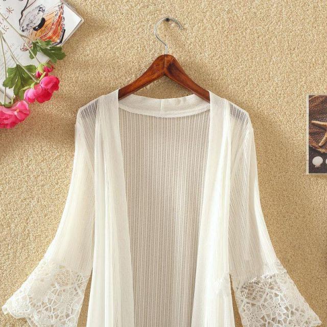 Summer Women Lace Cardigan Long Sleeve Sun Protection Clothing Shawl Outerwear Simple Wearing Cardigan Female Ladies Coat Jacket