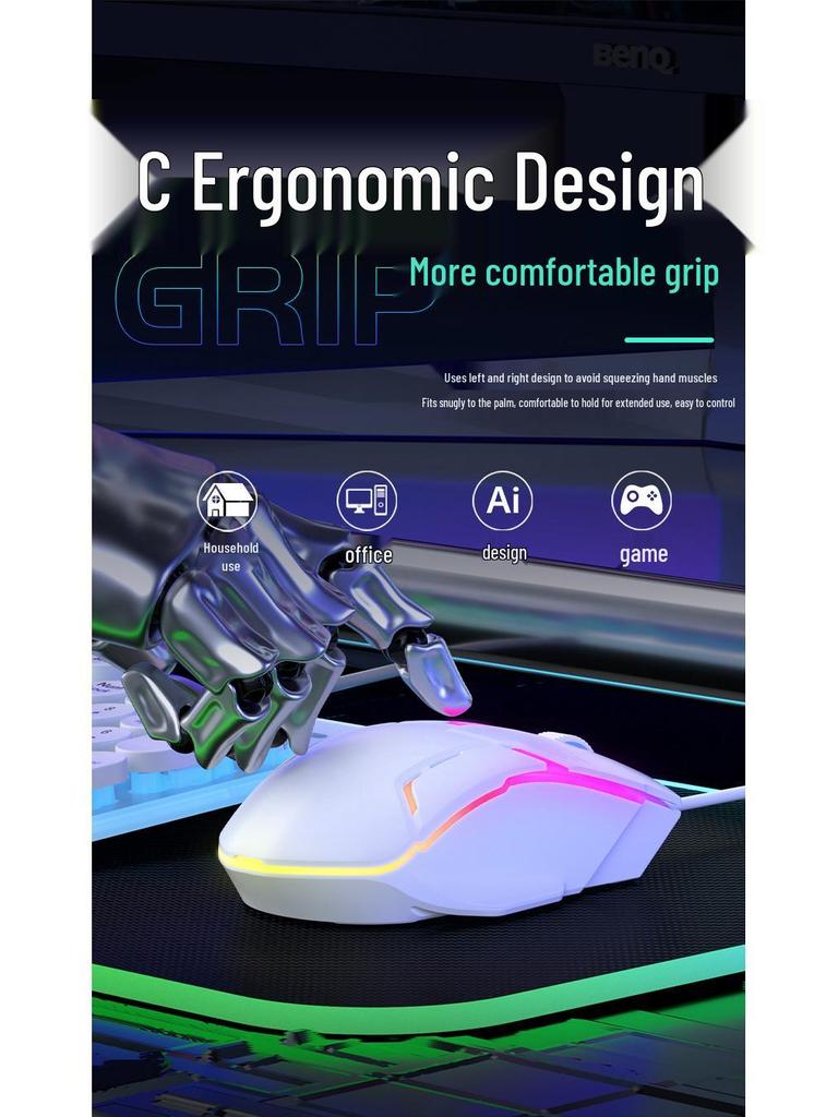 Luminous Punk Keycaps Wired Keyboard & Mouse Set for Gaming