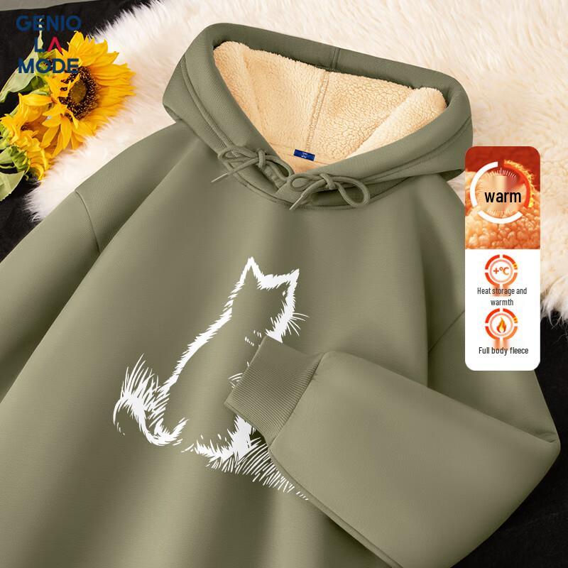 GENIOLAMODE Men's Moonlit Cat Heavy Fleece Lined Hoodie