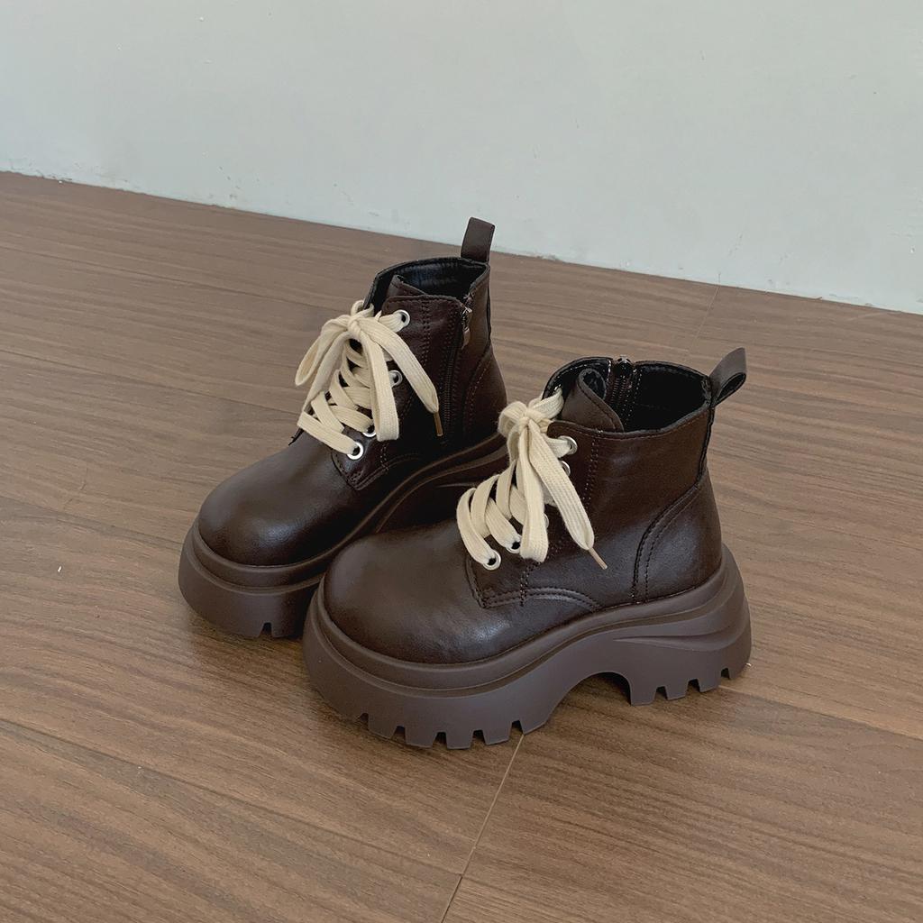 Black British Thick Heel Thick-soled Martin Boots Women's 2025 New Autumn Versatile Height-increasing and Thin Retro Short Boots