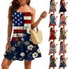 Ärmelloses Damen-Trägerkleid, locker, lässig, elegant, Strand, mit Aufdruck zum Unabhängigkeitstag