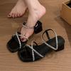 Fashion Crystal Women's Mid Heels Sandals 2025 New Luxury Heeled Shoes Woman Elegant Slippers Summer Brand Pumps Dress Party Sandalias