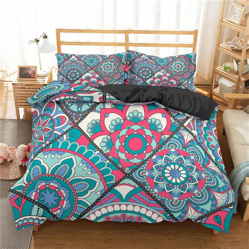 Bohemian Mandala Duvet Cover Set Hippie Twin Full Queen King Bedding Set Polyester Ethnic Floral Quilt Cover with 2 Pillowcase