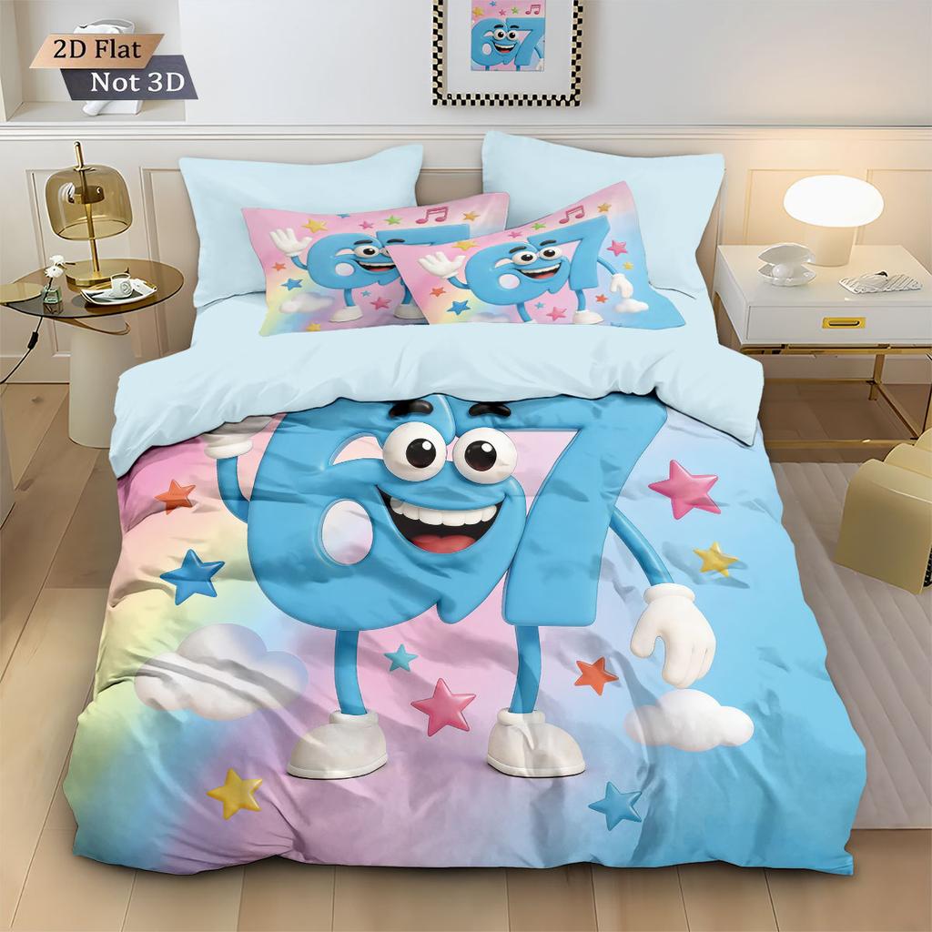Fun Whimsical Number 67 Digital Printed 3PC Duvet Cover with Pillowcases Novelty Queen King Size Comforter Unique Bedroom Decor