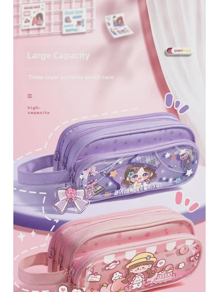 Süßes mehrschichtiges Federmäppchen für Mädchen: Hochwertiger Schreibwaren-Organizer mit großer Kapazität für Kinder