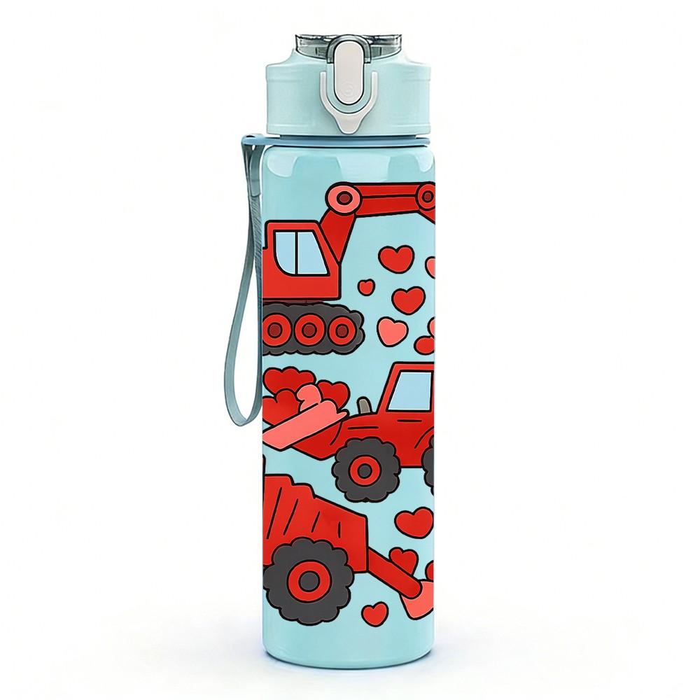 1PC Construction Tractor Truck 750ml Color Plastic Sports Water Bottle Leakproof Flip Straw Lid Suitable for Sports Office Home Use