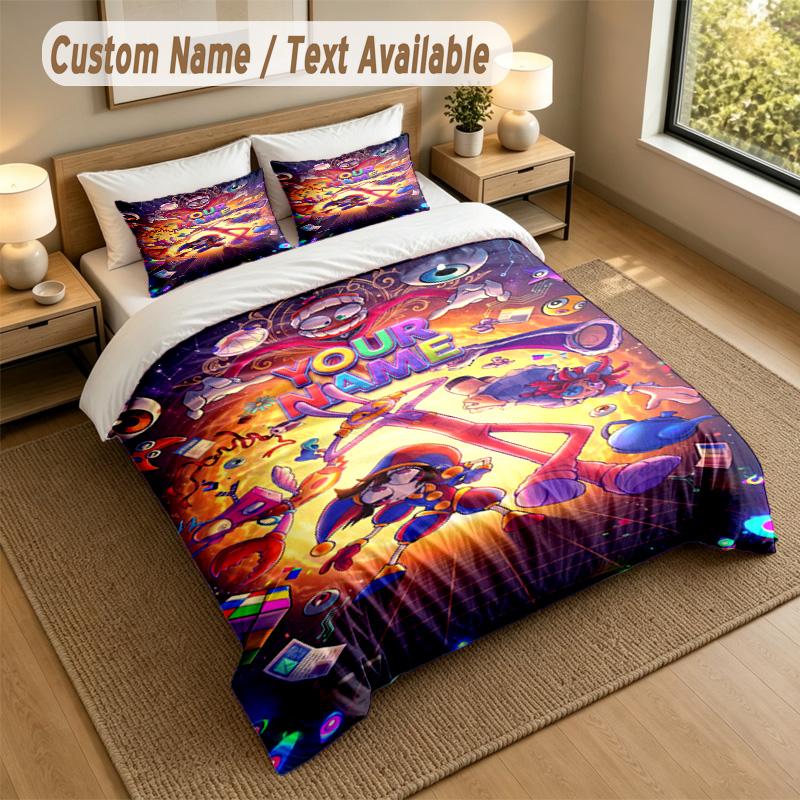 Custom Name Text Bedding 3Pcs Set,The Amazing Digital Circus 1 Duvet Cover 2 Pillowcases Soft Bed Linen For Gift