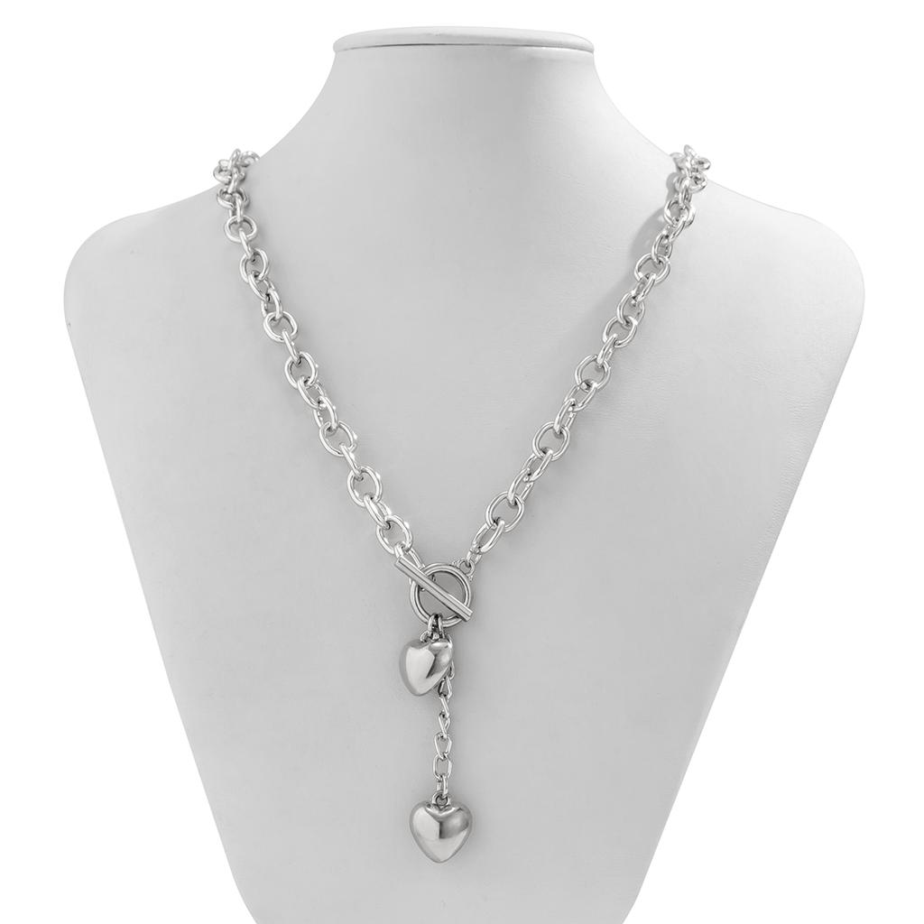 KunJoe Vintage Metal Heart Pendant Necklace for Women Punk Silver Color OT Buckle Long Cross Chain Choker Necklace