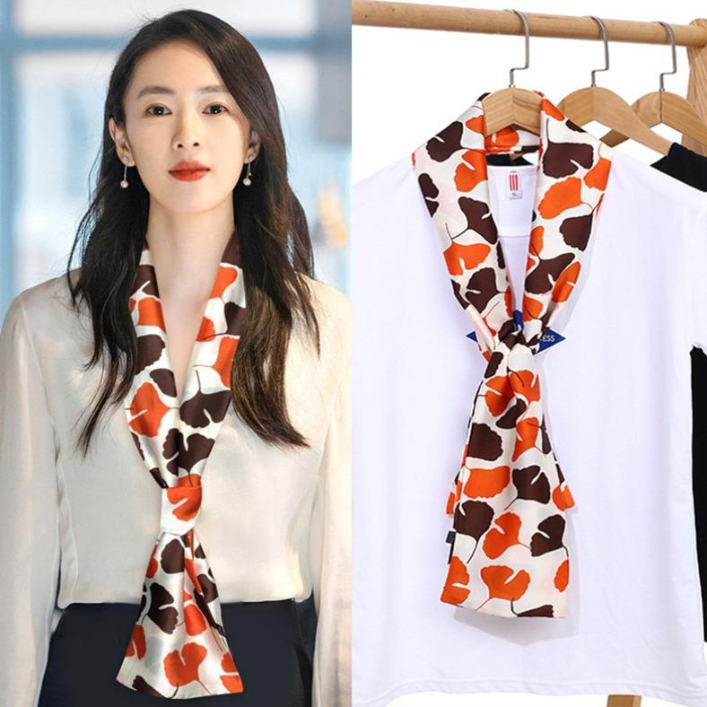 Narrow Silk Scarf, Women'S Streamer, Hair Accessories, Tied Bag, Small Scarf, Printed Headband, Silk Long Silk Scarf.