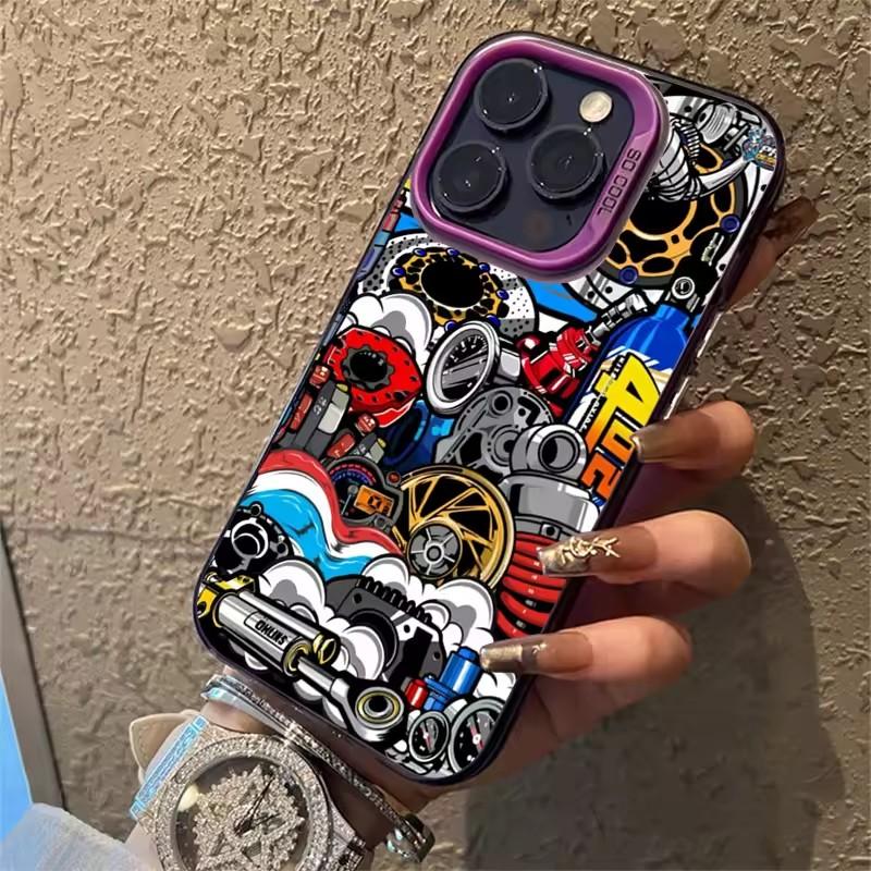 Mechanical Gear Pattern Electroplate Silver IMD Phone Case For iPhone 11 12 13 14 15 16 Pro Max 16E 7 8 Plus X XS XR SE2 Cover