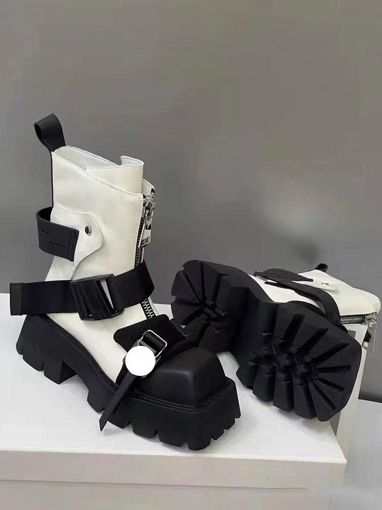 

Fashion 2025 New Chunky Platform Combat Boots Women s Square Toe Mid-Calf Black Motorcycle Ankle Boots Fleece Lined Fall Spring Trendy 43