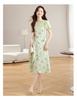 Mint Mambo Green Floral Two-Piece French Style Slim Waist Summer Dress