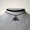 Gothic Black Rose Moon Raven Necklace With Geometric Pendant For Women