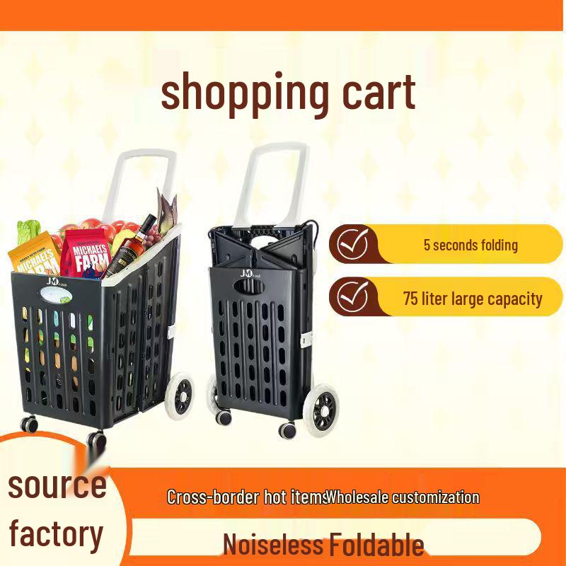 Foldable Shopping Cart with Universal Wheels - Plastic Basket for Groceries