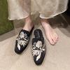 2026 Embroidery Women Mules Slippers Luxury Fashion Elegant Pointed Toe Slides Shoes Ladies Dress Flats Sandalias