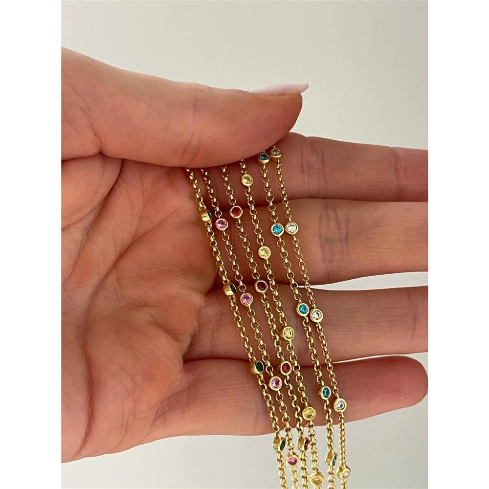 Classic Fashion Geometric Colorful Zircon Beaded Bracelet 12 Birthstones Stainless Steel 18K Gold Plated Anniversary Gift