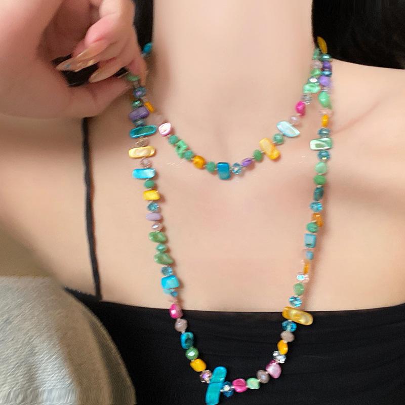 European and American Retro Color Shell Pendant Necklace Niche Collarbone Chain Design Niche Item Decoration