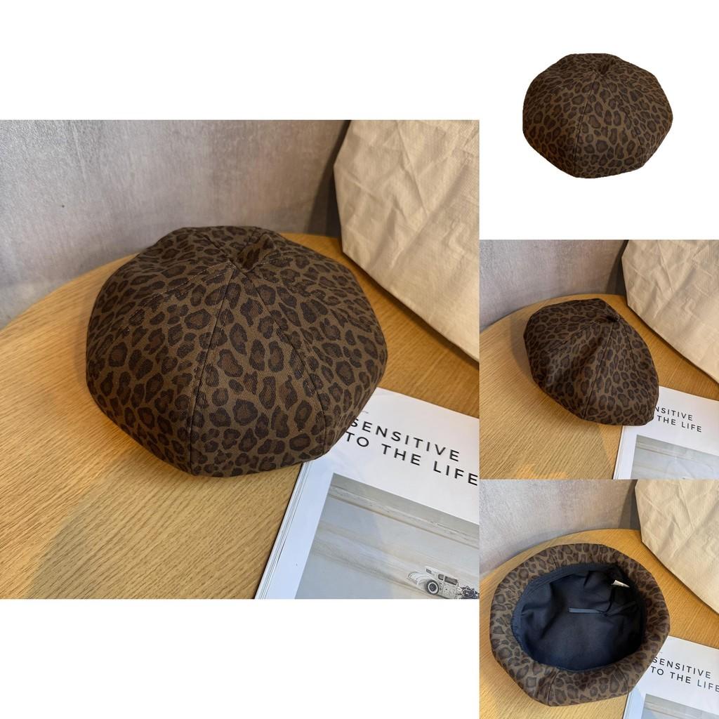 Leopard Pattern Beret Hat For Women Retro Style Breathable Winter Headwear