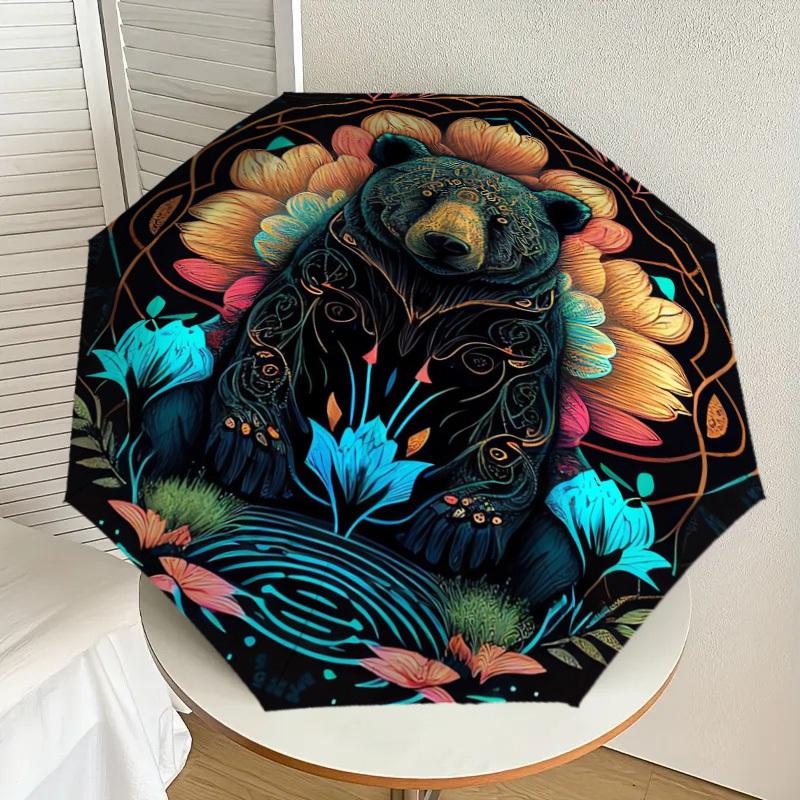 

1pc Colorful Bear Mandala Artwork Umbrella with Plastic Handle,Suitable for All Seasons Home Travel Outdoor UmbrellaDD097
