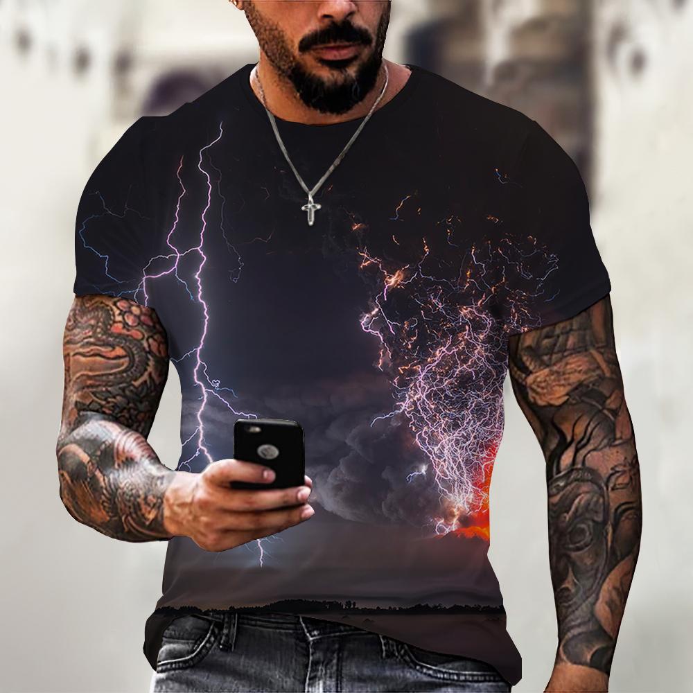 Summer Men's Top Oversized T-Shirt Casual Lightning Cool 3d Digital Print T Shirts for Male Short Sleeve Tee