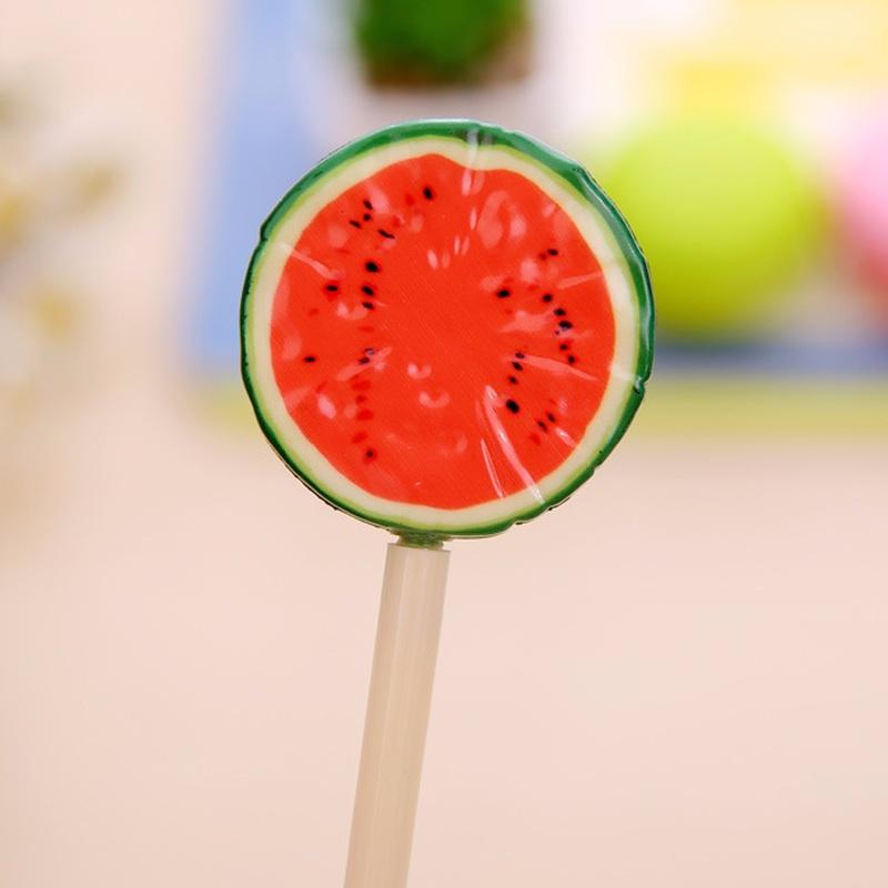 Meyveli Lolipop Şeklinde Yazı için Jel Kalemler Kawaii Karpuz Siyah Mürekkepli Kalem Sevimli Kırtasiye Ofis