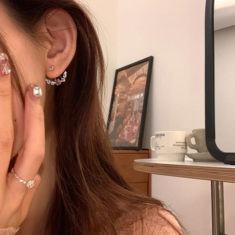 Korean Style Colorful Zircon Arc Earrings Studs - Trendy Spring Fashion for Women