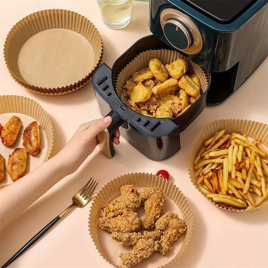 50/100/200pcs Disposable Air Fryer Paper Round Special Paper Food Silicon Oil Paper Nonstick Parchment Air Fryer Liners Baking P