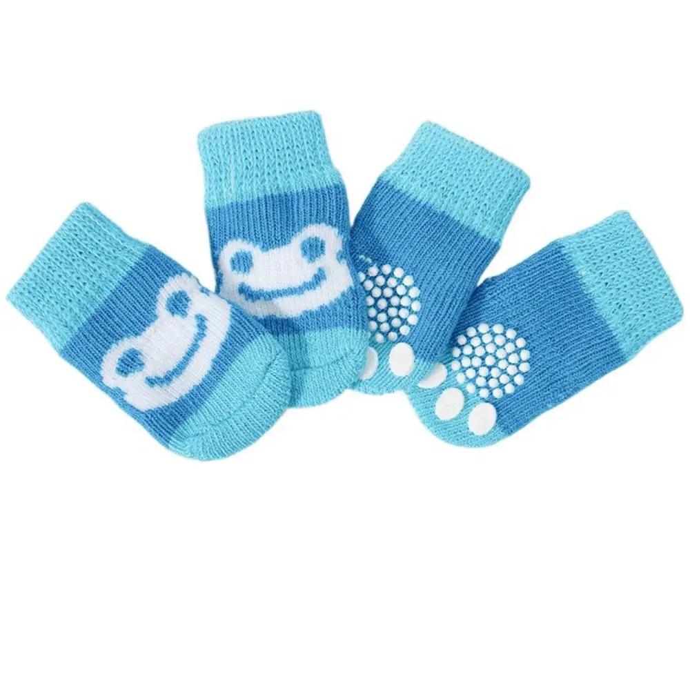 4Pcs Pet Cat Dog Floor Anti-slip Socks Autumn Winter Warm Soft Wool Socks Pet Kitten Puppy Anti-freeze Feet Paw Protector Socks