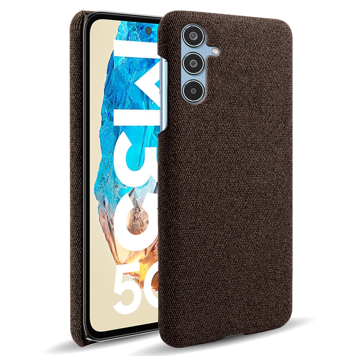 

For Samsung Galaxy M35 5G Case Cloth Texture Anti-Scratch Protective PC Phone Cover Brown