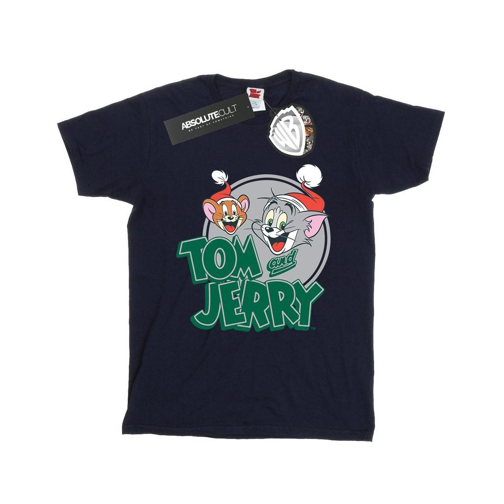 Tom and Jerry Womens/Ladies Christmas Greetings Cotton Boyfriend T-Shirt
