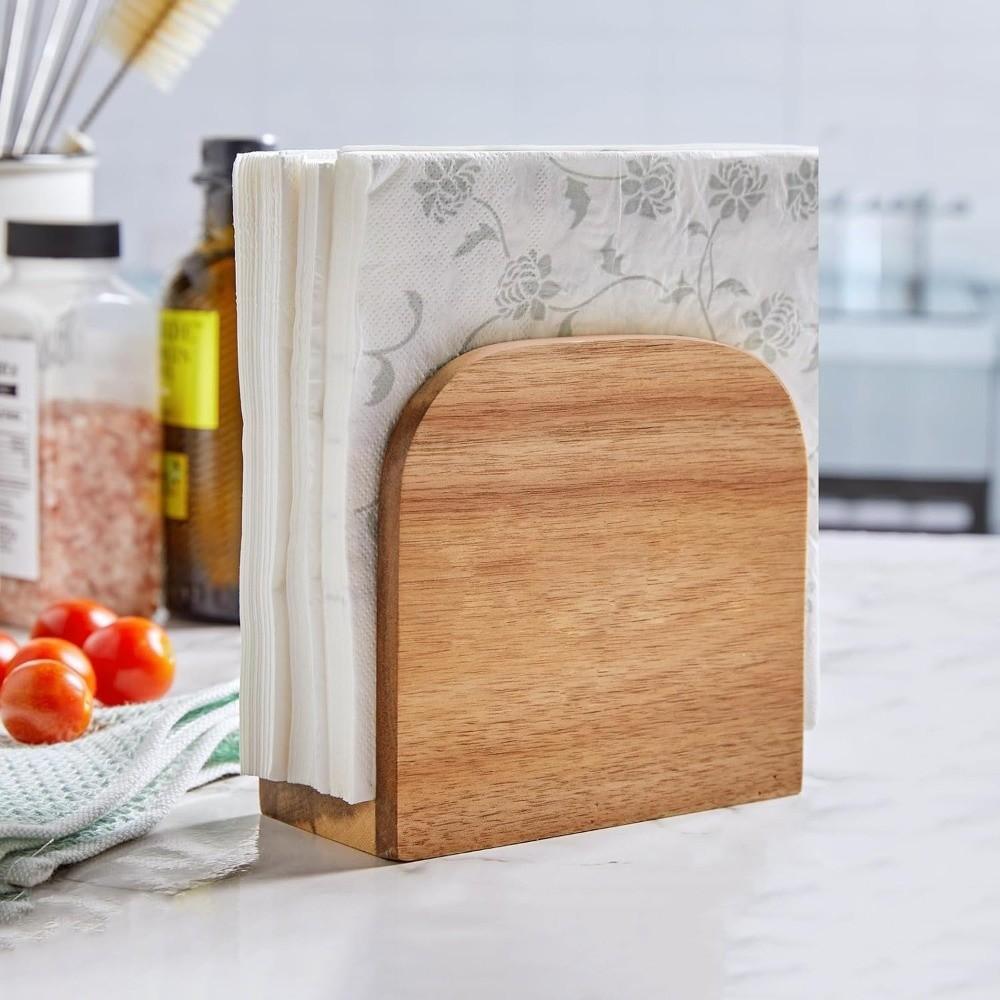 Classic Wooden Napkin Holder Countertop Dining Table Decoration Standing Napkin Dispenser Tissue Box Kitchen