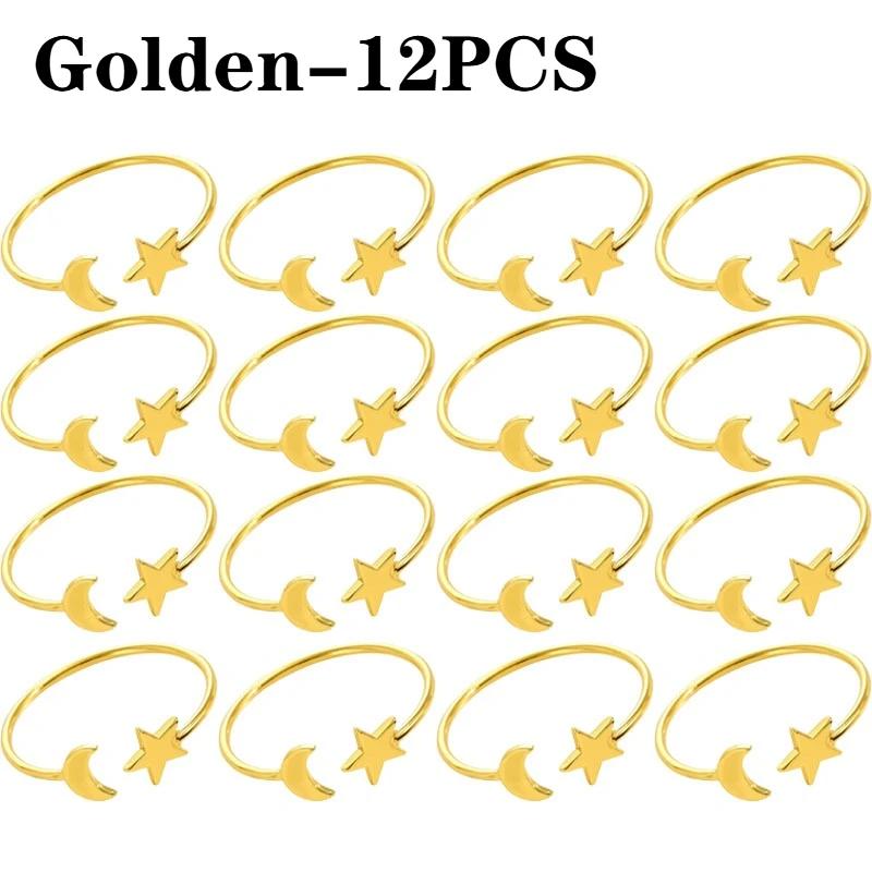 1-24PCS Fashion Alloy Moon Star Napkin Rings Gold Metal Table Decor for Ramadan Eid Islamic Party Banquet Kitchen Home Use