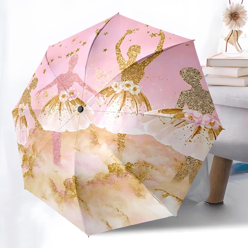 Ballet Girl Themed Folding Umbrella Fashion Auto-Open 8 Iron Ribs Plastic Handle Foldable Sunshade Perfect Christmas Gifts
