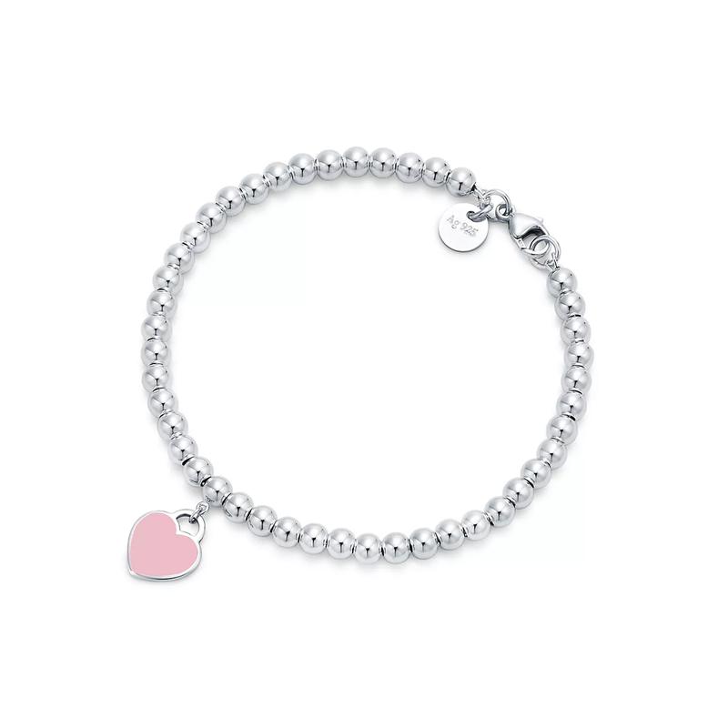 TIFFANY &CO TIFFANY &CO Serie Return to ™ Perla a Forma di Cuore Tipo 925 Argento Smalto Bracciale da Donna Rosa GRP06688-Rosa Extra Piccolo