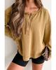 Azura Exchange Camel Textured Knit Half Button Drop Shoulder Oversized Top
