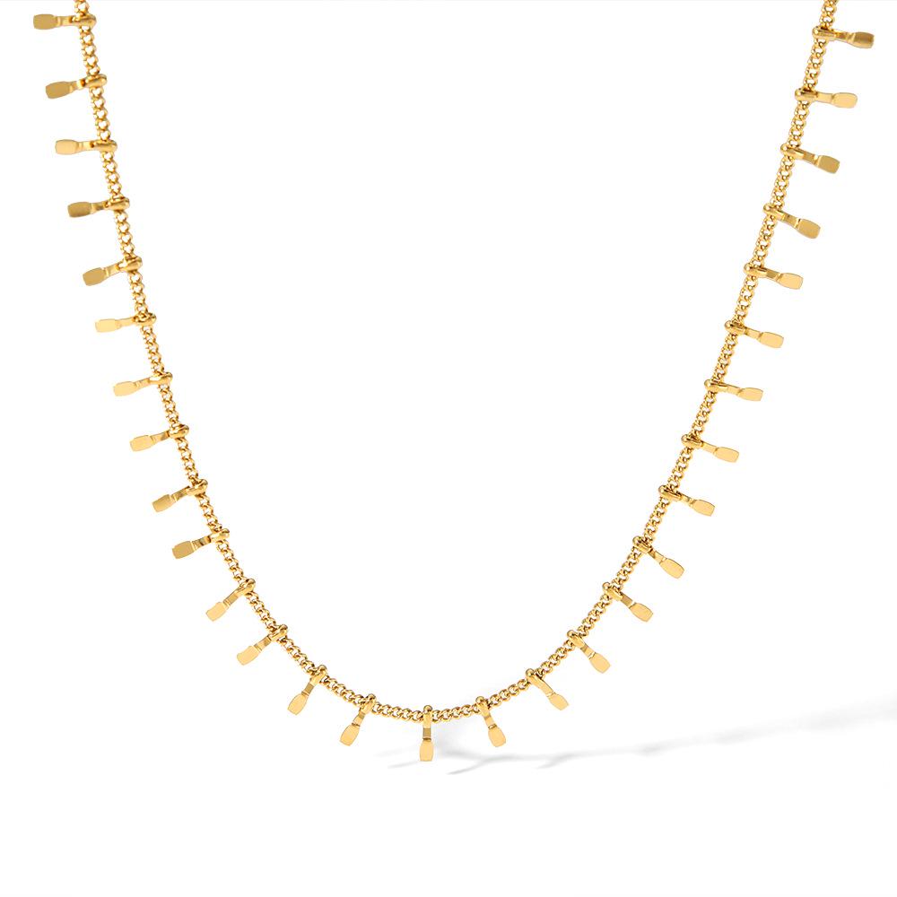 High-End European & American Tassel Choker: 18K Gold Stainless Steel Necklace & Clavicle Chain Bracelet for Women.