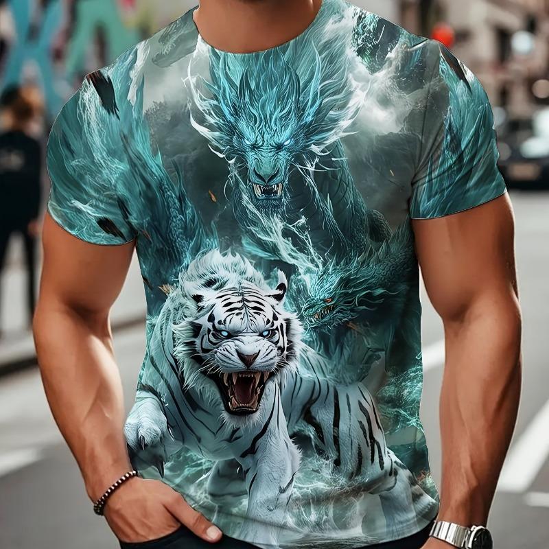 Men's 3D Phoenix Printed T-shirt - Unique Street Style Short Sleeve Top with Vibrant Flame Pattern