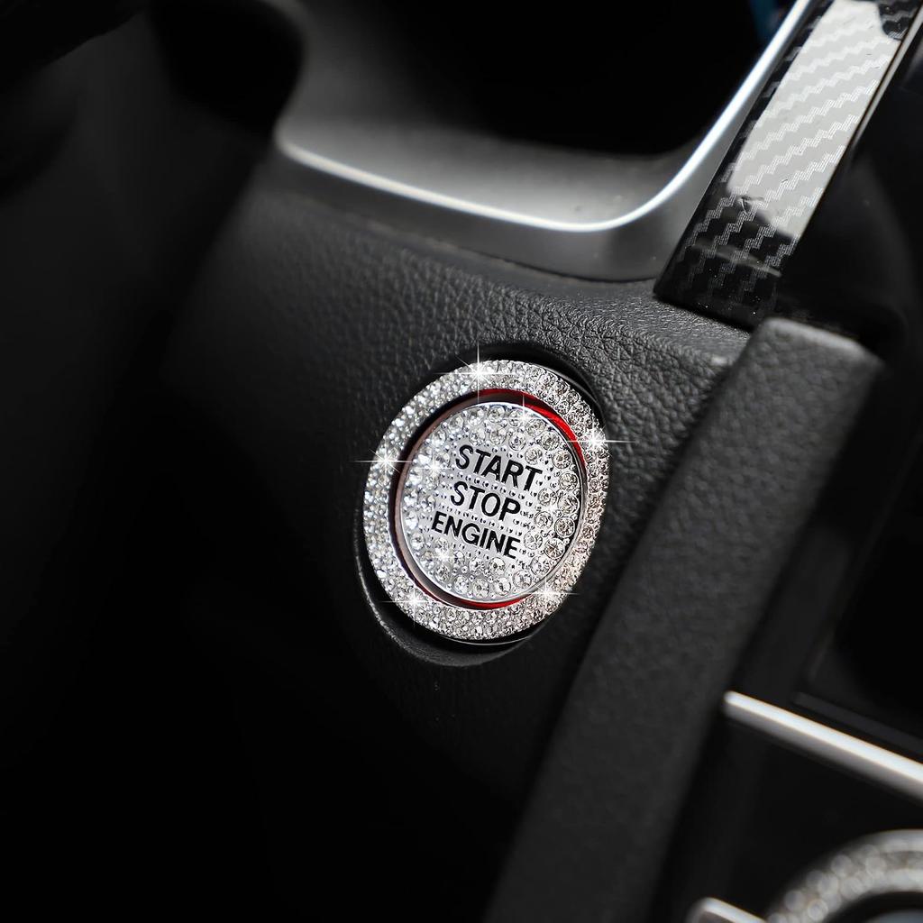 TOMALL Bling Car Engine Start Button Cover Diamond Crystal Push Start Ring Sticker Sparkly Accessories Ignition Button Rhinestone Emblem Decorations