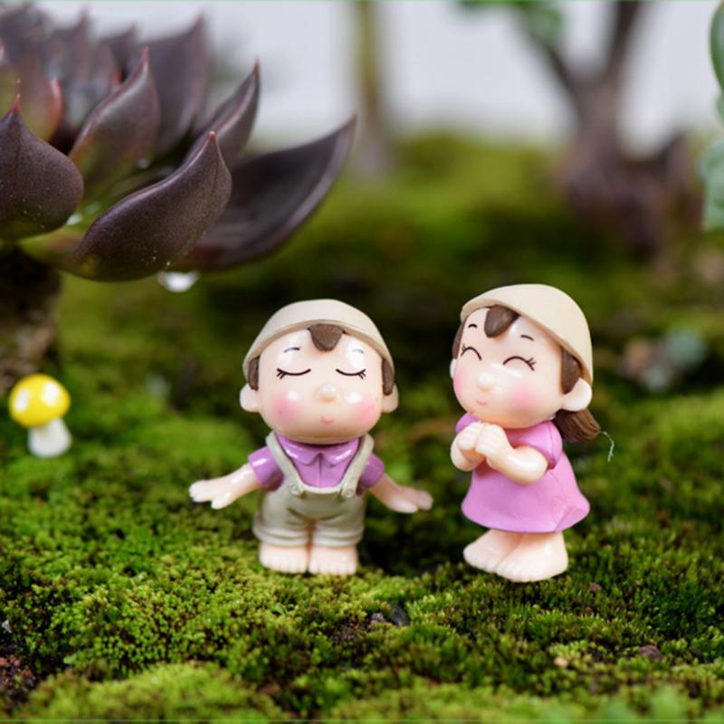 1Pair Miniature Lover Figures Bonsai Succulent Garden Smiling Couple Ornaments