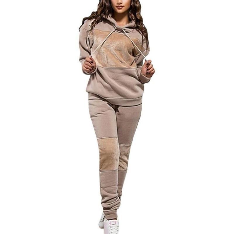 Womens Hoodies Set Autumn Winter Long Sleeve Tracksuits Joggers Sports Loungewear