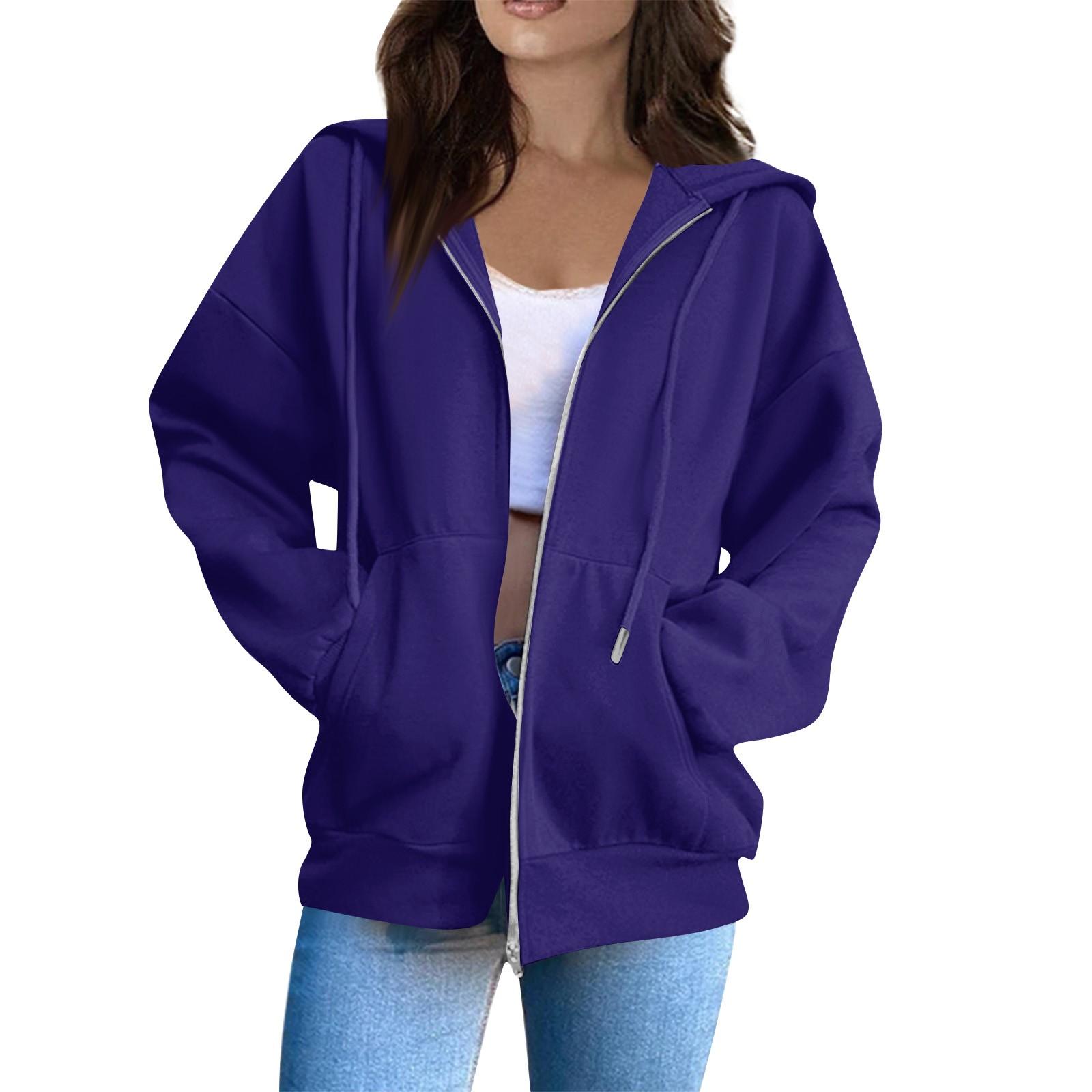 

Women s Casual Fashion Solid Color Long Sleeved Zippered Hooded Sweatshirt XXXL