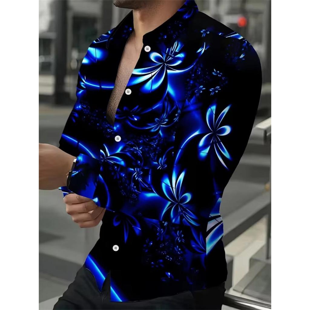 Men Clothes Fashion Long Sleeve 3D Digital Print Shirt