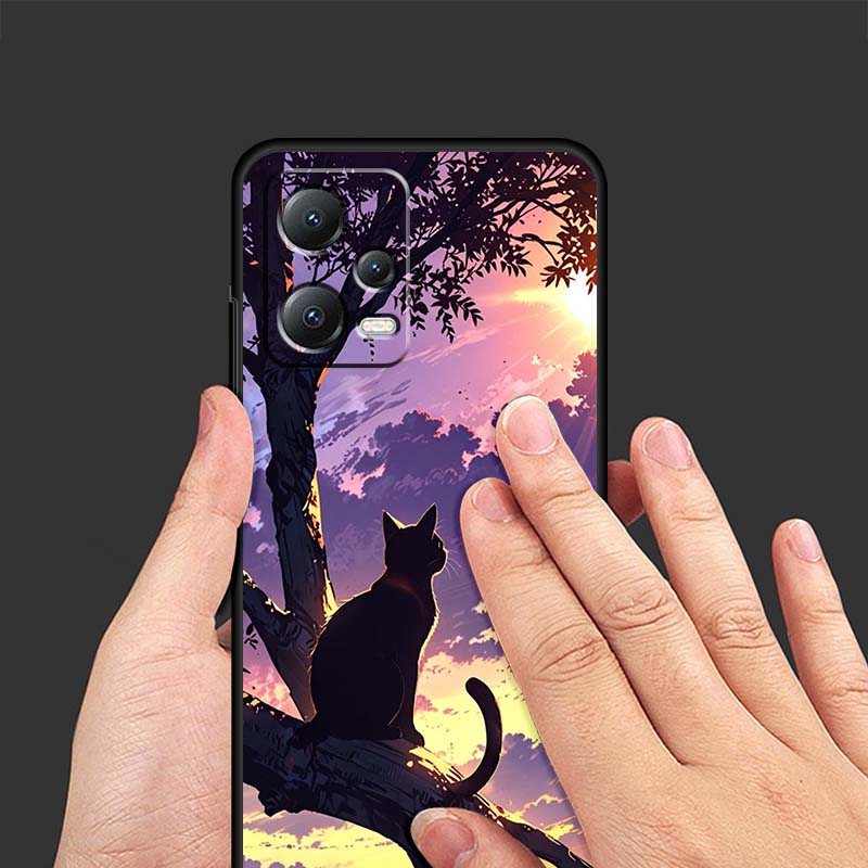 Cartoon Cat Cute For Xiaomi Redmi Note 15 14 13 12 12S 11E 11 11S Pro Plus 4G 5G Black Soft TPU Phone Case