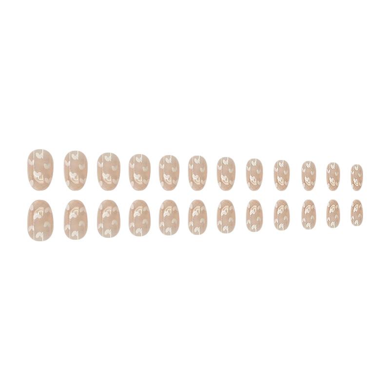 24pcs Press On Nails Simple French Fresh Natural White Love Oval Wearable Nails Pink Translucent Girly Gentle Valentine's Day Manicure